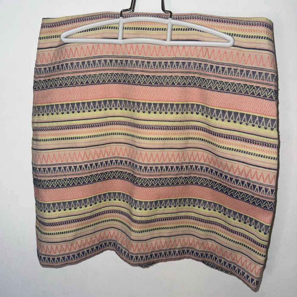Striped Pattern Knit Skirt in Pastel Pink, Navy, Electric Yellow